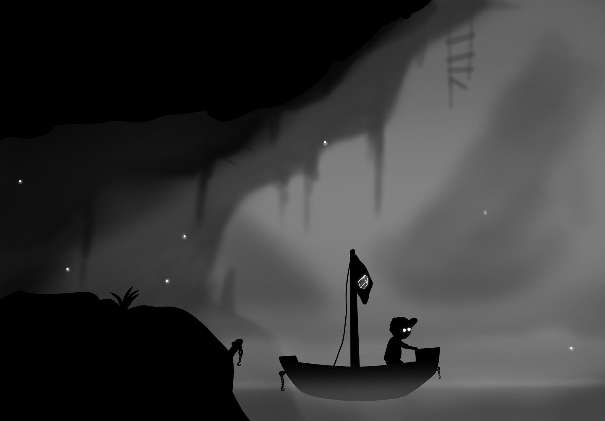 A Seismic's Limbo character crossing the dark by boat